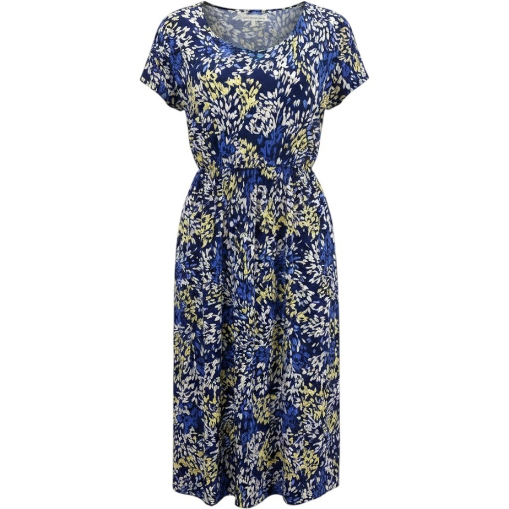 Carole‎ Hochman Blue Floral Maxi Dress Women 2X Short Sleeve Empire Waist Rayon